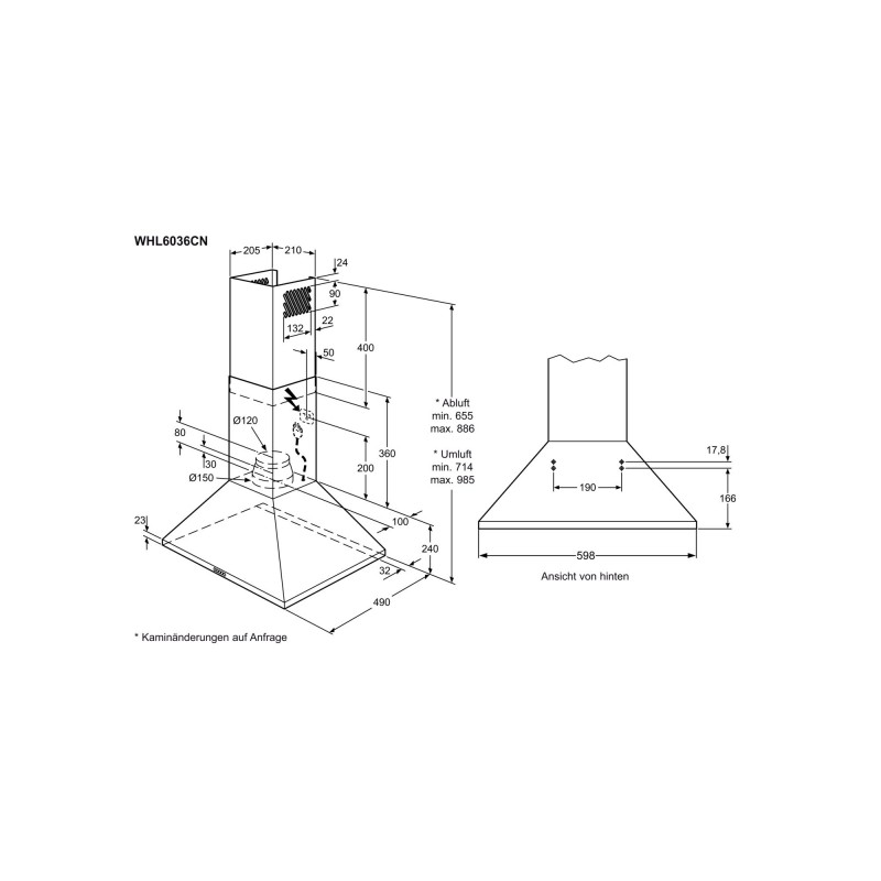 Electrolux WHL6038CN, Hotte design murale