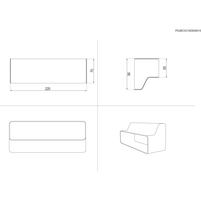 Electrolux M2CKCF11 Rechteckige Reduzierung 220 mm von 90 mm auf 55 mm (passend zu DMSL8350UO, DMSL8340AO