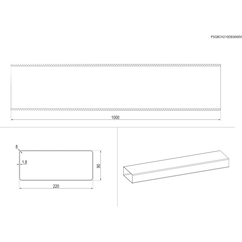 Electrolux M2CKCF05 Tube de forme rectangulaire (220x90), 1 Mt (adapté à DMSL8350UO