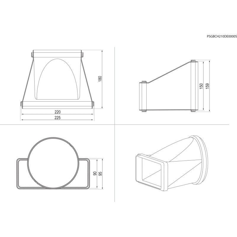 Electrolux M2CKCF02 Horizontale Verbindung von rechteckiger (220x90) zu runder Form (D 150)