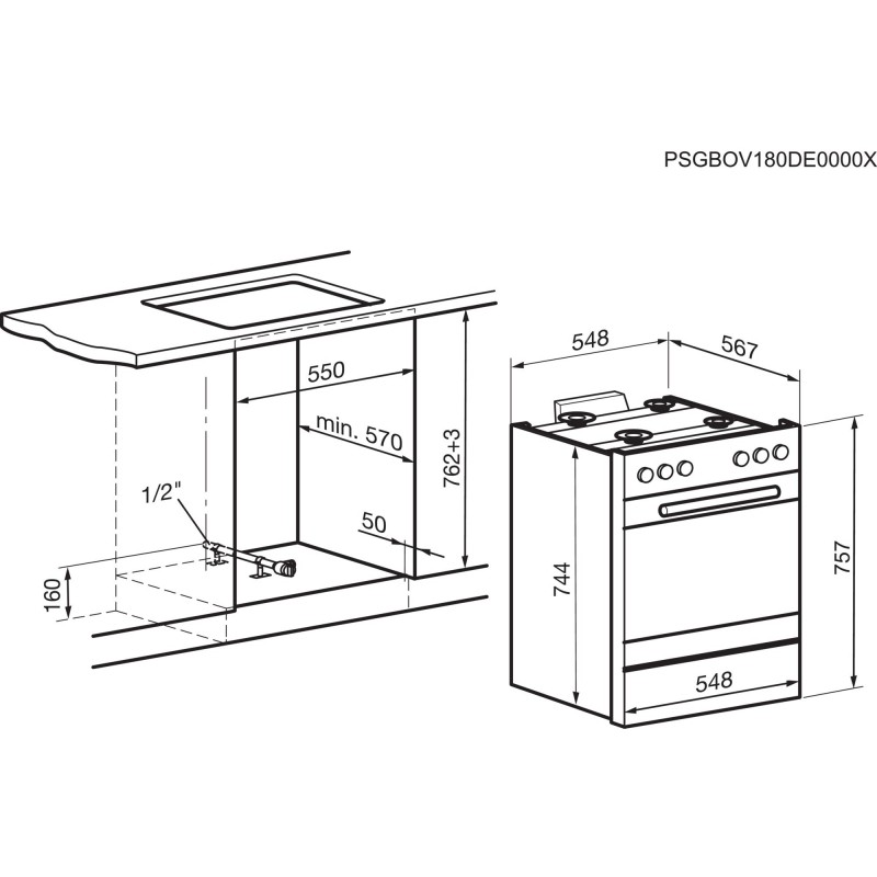 Electrolux GHL246WE, Cuisinière encastrable à gaz