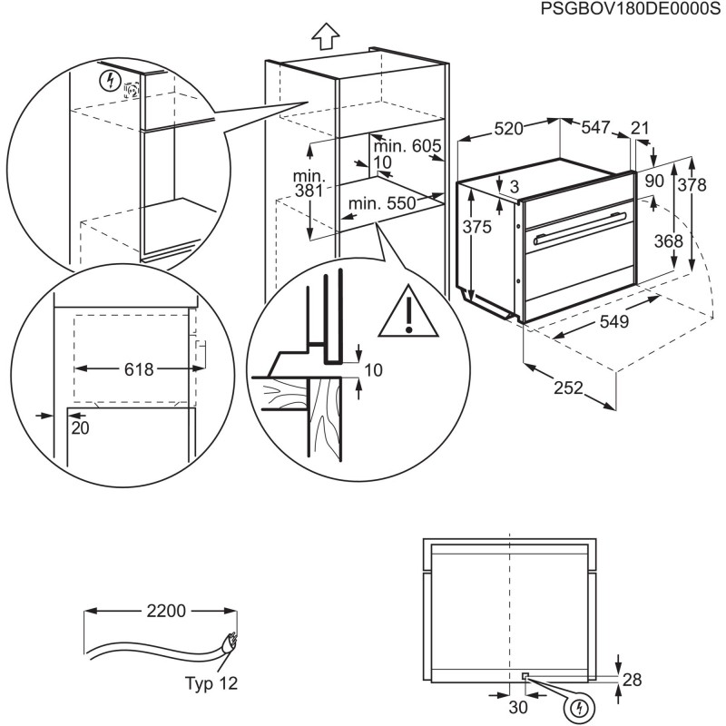 Electrolux EB3GL9SP, Compact 38 encastré micro-ondes solo