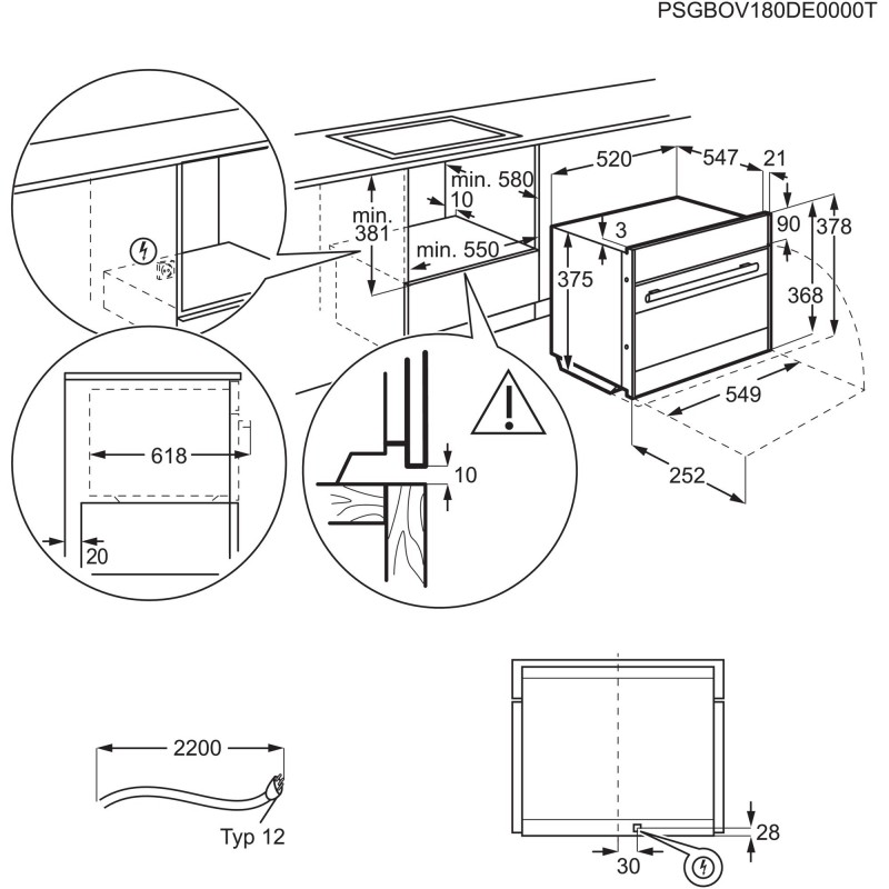 Electrolux EB3GL9SP, Compact 38 encastré micro-ondes solo