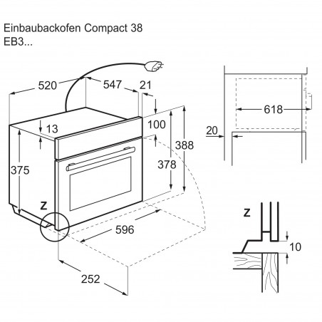 Electrolux EB3GL90CN, Compact 38 encastré micro-ondes solo