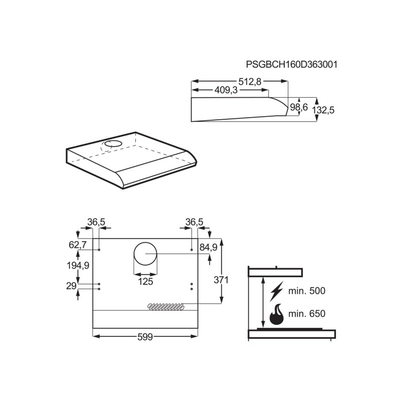 AEG ADU6251AM, Hottes aspirantes encastrables sous placard suspendu