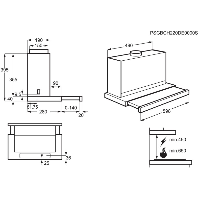 AEG ADF6052AW, Hotte à visière plate en verre