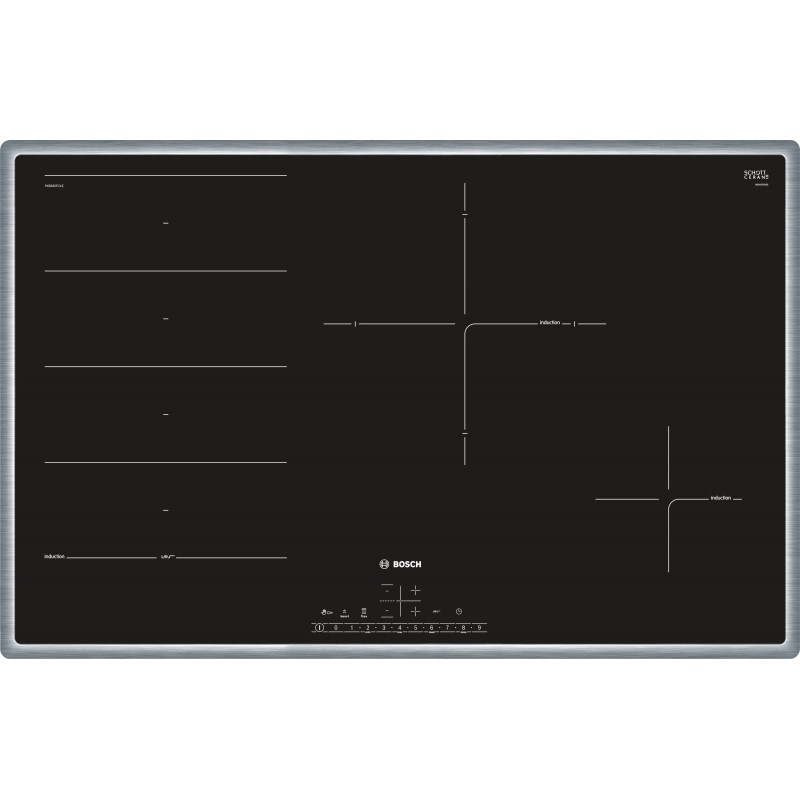 Bosch PXE845FC1E, Série 8, Table de cuisson à induction, 80 cm, Noir, avec cadre