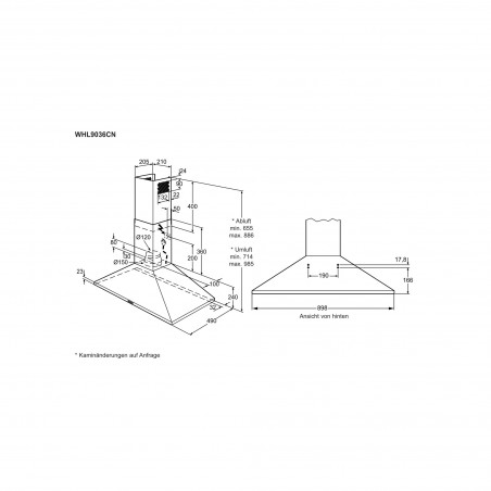 Electrolux WHL9038CN, Hotte design murale