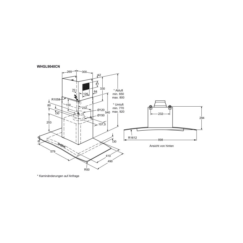 Electrolux WHGL9041CN, Hotte design murale