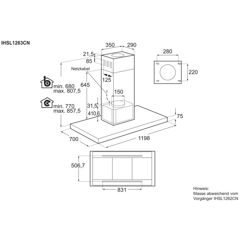 Electrolux IHSL1263CN, Inselhaube