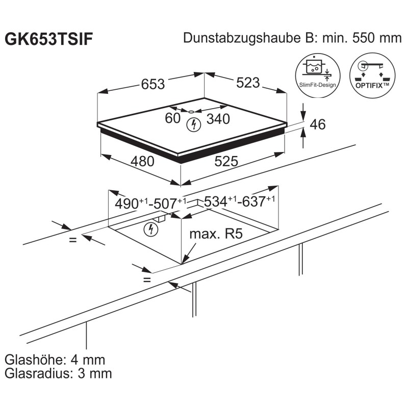 Electrolux GK653TSIF, Plan de cuisson à induction