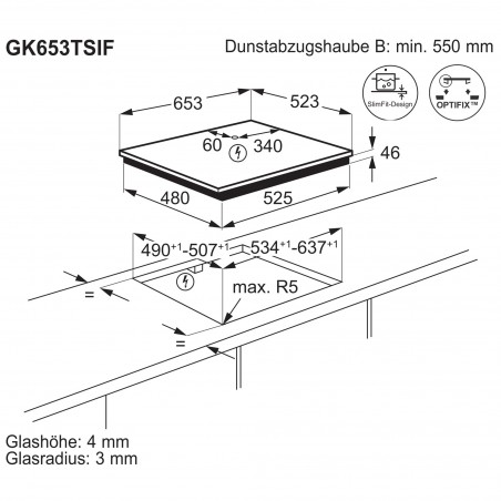 Electrolux GK653TSIF, Plan de cuisson à induction