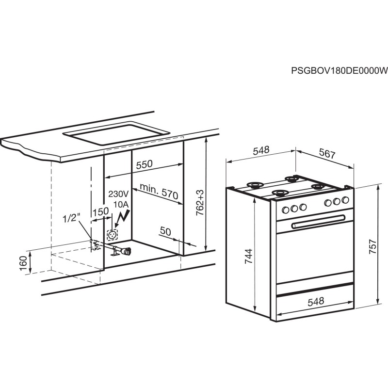 Electrolux GHL346SW, Gas-Einbauherd