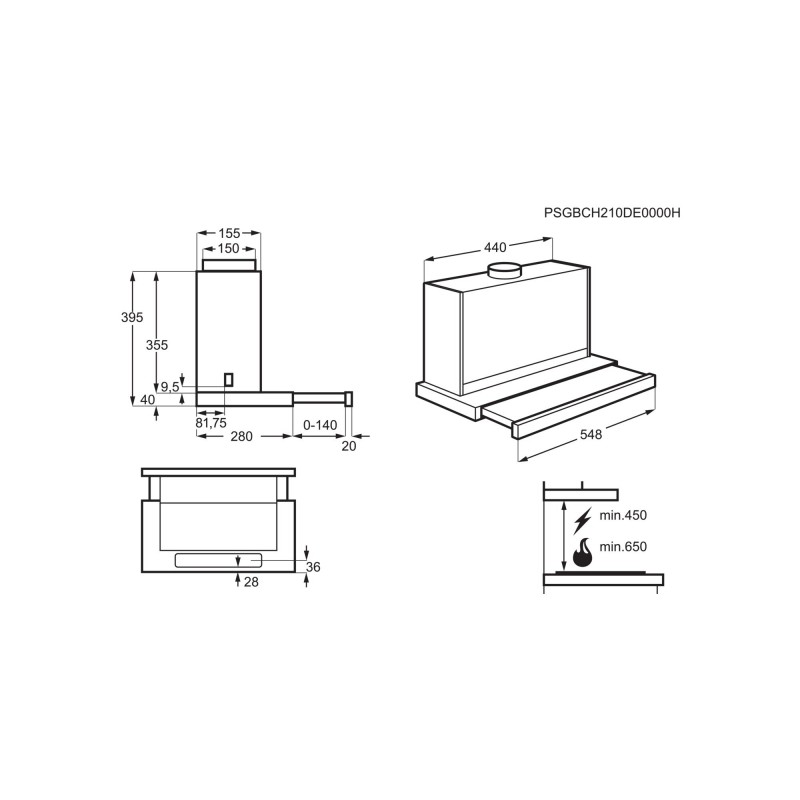 Electrolux DAL5536SW, Hotte à visière plate en métal