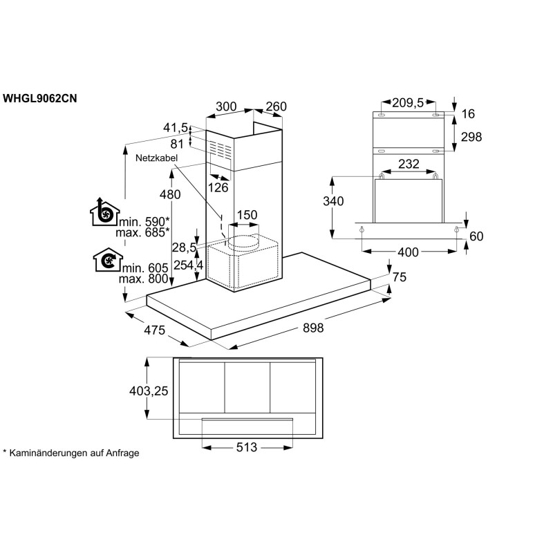 Electrolux WHGL9062CN, Hotte design murale