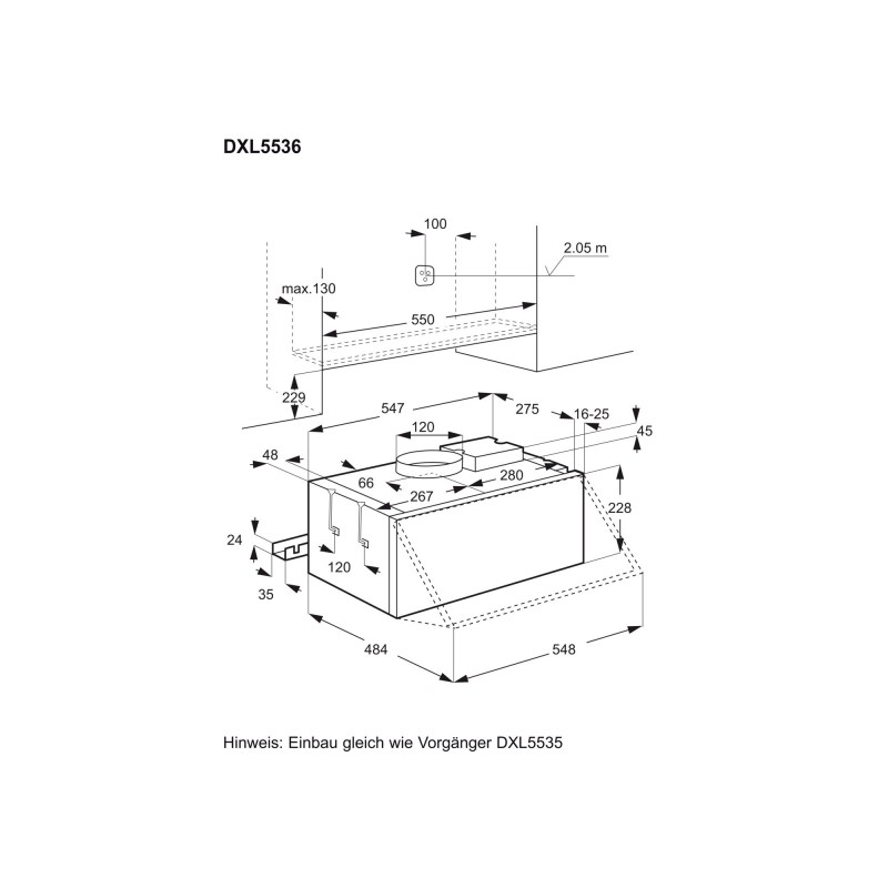 Electrolux DXL5536VI, Hotte aspirante à abattant